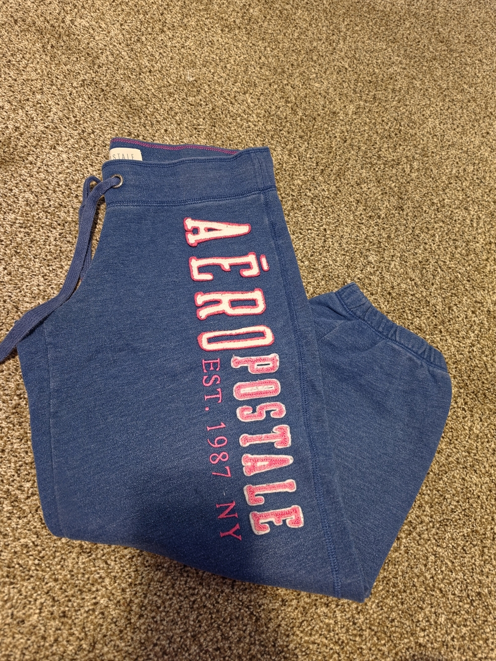 Aeropostale Women's Blue Sweatpants with Pink Logo